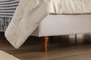 English Elm Harper Wingback King Bed Ivory Canvas Upholstery Walnut Feet Architectural Bedroom B191P450000