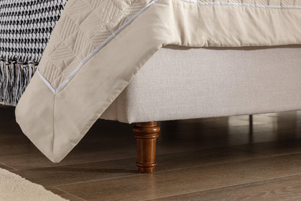 English Elm Harper Wingback King Bed Ivory Canvas Upholstery Walnut Feet Architectural Bedroom B191P450000