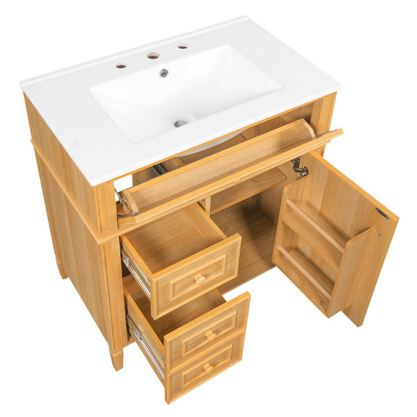 English Elm 30" Pine Wood Bathroom Vanity with Ceramic Sink Soft Close Drawers and Vintage Knobs N725P375498N