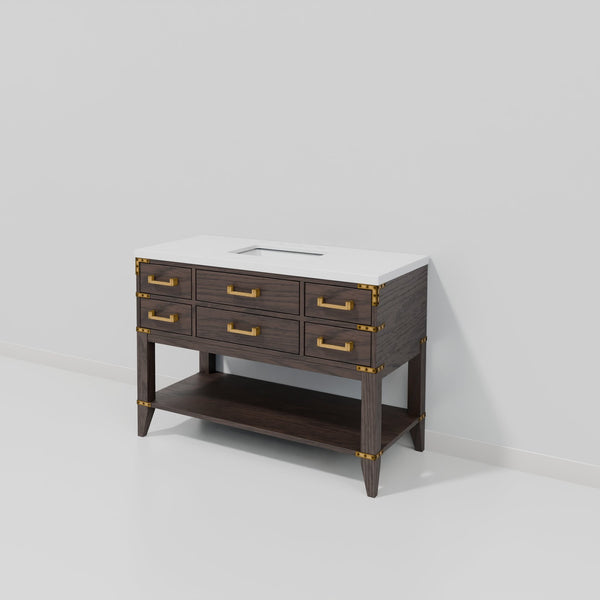 English Elm Brown Oak Single-Sink Vanity 48" W X 22" D With Durable Cultured Marble Top & Ample Storage Space B2731P260213