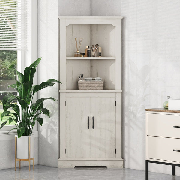 English Elm Tall Corner Cabinet Wood Grain Beige - Tall 69.3" Storage Tower with Doors, Shelves & Space-Saving Design W1580P257486