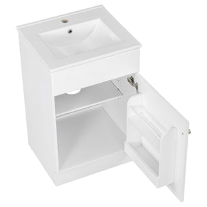 English Elm Christopher Knight Home® - 20" Bathroom Vanity with Ceramic Sink and Soft-Close Door, Gold Knob, Adjustable Shelf Storage White N759P237946K