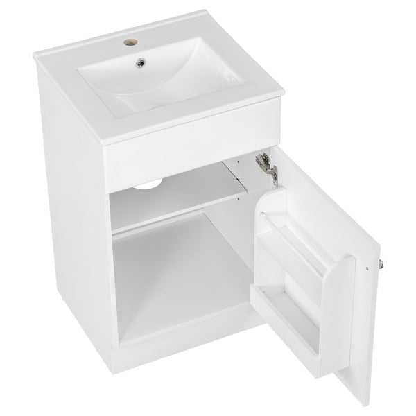 English Elm Christopher Knight Home® - 20" Bathroom Vanity with Ceramic Sink and Soft-Close Door, Gold Knob, Adjustable Shelf Storage White N759P237946K