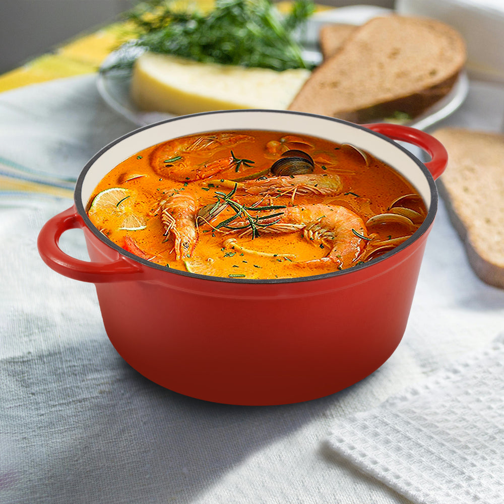 English Elm Miereirl Enameled 4.5 Quart Dutch Oven Red with Shower Lid, Nonstick Porcelain Coating, Versatile Cooking T3950P385669