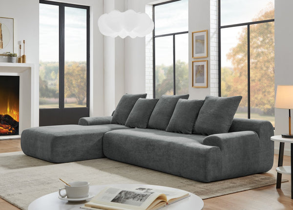 English Elm 110.25x67'' Compression Sofa Modern Upholstered L-Shape Sectional Couch 4-Seat Melange Velvet Comfort Grey W1413S00082