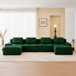 English Elm 153" Modern U-Shaped Modular Sectional Sofa - Luxurious Corduroy Couch With Deep Seats & Ottomans W714S01491