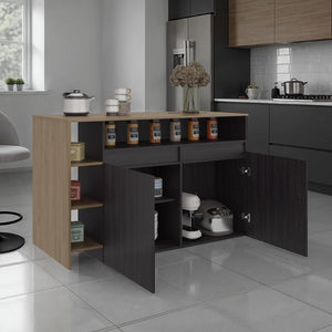 English Elm Wenge Two-tone Oak Kitchen Island with Cabinet Storage and Open Side Shelving B062S01862
