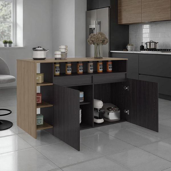 English Elm Wenge Two-tone Oak Kitchen Island with Cabinet Storage and Open Side Shelving B062S01862