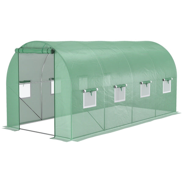 English Elm Outsunny Walk-in Hoop Greenhouse Steel Frame Pe Cover Ventilation for Year-round Growing W2225P217790