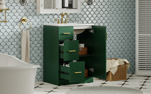English Elm 24" Modern Bathroom Vanity with Under-Mount Sink, Vertical Stripe Design, 2 Drawers & Soft-Close Cabinet Green N710P288936F