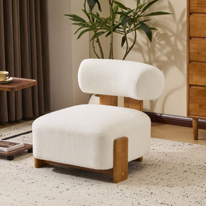 English Elm 27.25" Boucle Lounge Chair Solid Wood Frame Rolled Back Sculptural Living Room Accent N767P354792W