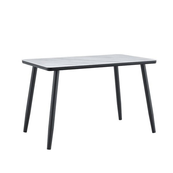 English Elm Modern Marble Effect Glass Top Dining Table Seats Six Tapered Steel Legs Sleek W1151S04618