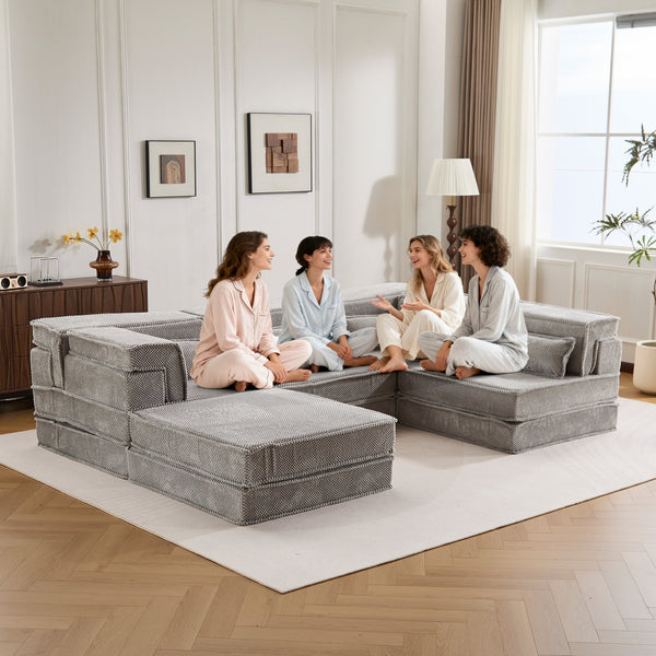 English Elm Compression Mahjong Sofa - Versatile Convertible Floor Seating With Ottoman, Pet-Friendly Fleece Fabric W3723S00036