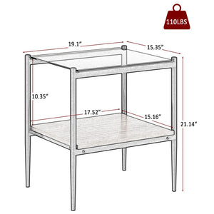 English Elm Set Of 2 Modern Rectangle End Tables With Tempered Glass Top & Mdf Shelf For Stylish Living Rooms W241P184253-GIGA