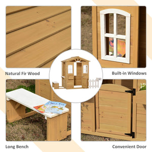 English Elm Outsunny Kids Wooden Backyard Cottage Playhouse with Mailbox Bench and Windows W2225P217338