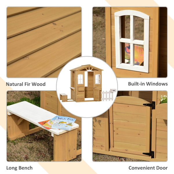 English Elm Outsunny Kids Wooden Backyard Cottage Playhouse with Mailbox Bench and Windows W2225P217338