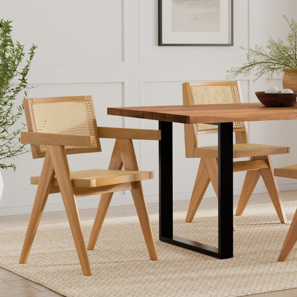 English Elm Regina Dining Armchairs Set Of 2 - Mid-Century Modern Comfort With Rattan & Beechwood Design B136P266922-GIGA