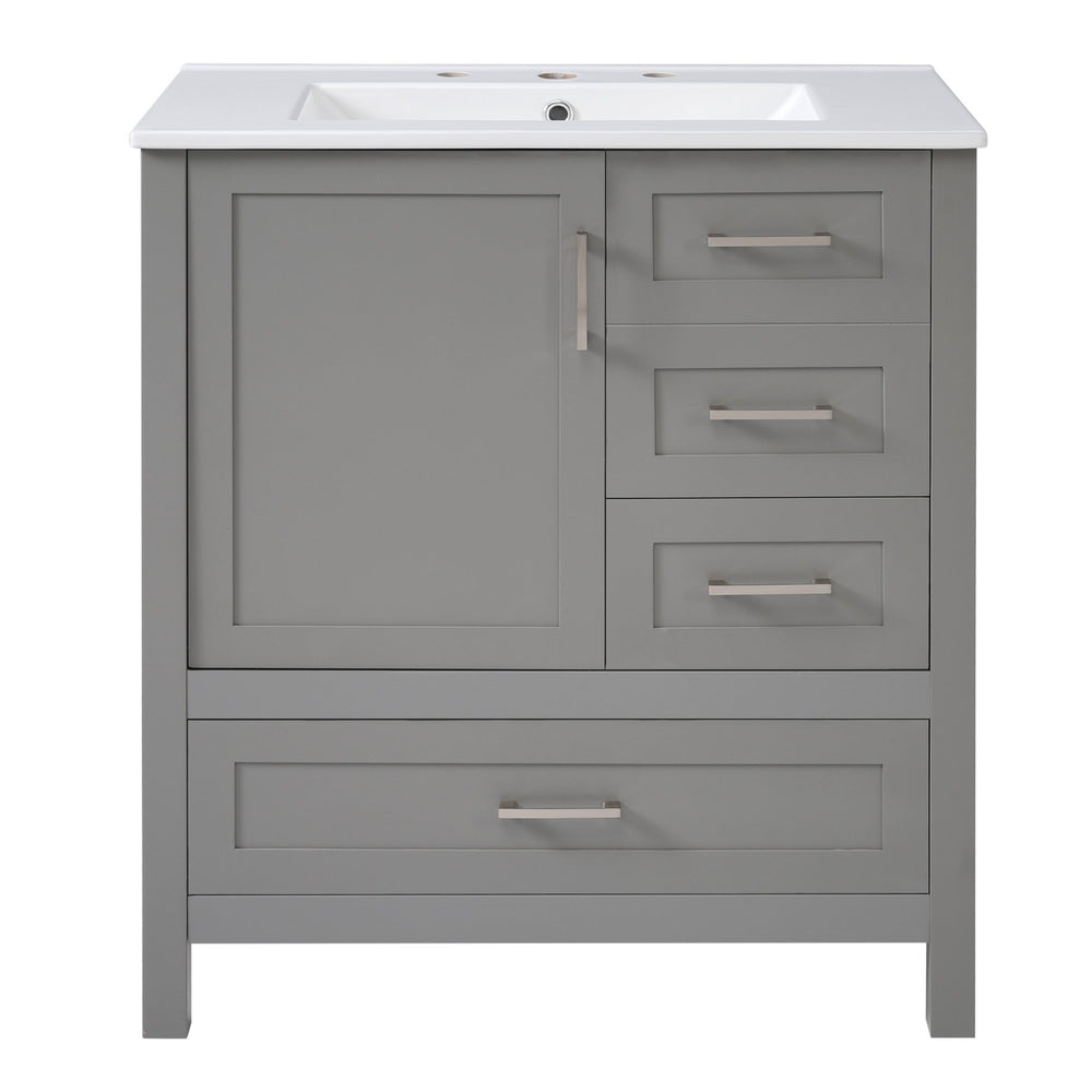 English Elm 30" Gray Bathroom Vanity with Ceramic Sink, Solid Wood Frame, Soft-Close Door & 3 Drawers for Organized Style N729P177787E