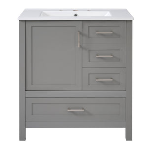 English Elm 30" Gray Bathroom Vanity with Ceramic Sink, Solid Wood Frame, Soft-Close Door & 3 Drawers for Organized Style N729P177787E