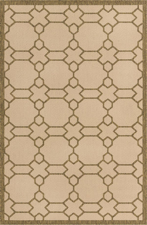 Unique Loom Outdoor Trellis Geometric Machine Made Geometric Rug Beige, Beige/Brown 5' 3" x 8' 0"