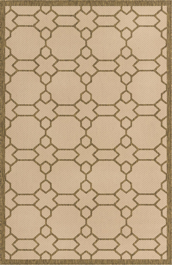 Unique Loom Outdoor Trellis Geometric Machine Made Geometric Rug Beige, Beige/Brown 5' 3" x 8' 0"