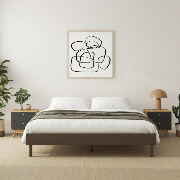English Elm Cologne Low Profile King Bed Rubberwood Oak Veneer Rustic Bedroom Platform Frame B2733P436554