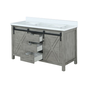 English Elm Ash Grey Double Bath Vanity With White Quartz Top, Soft-Close Drawers & Ample Storage Space - 60" W B2731P260998
