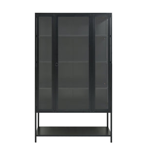 English Elm 67.25'' Tall Steel Curio Cabinet with Led Lighting and Tempered Glass Panels Black SN845P263995B