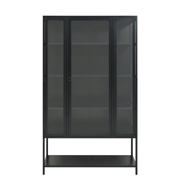 English Elm 67.25'' Tall Steel Curio Cabinet with Led Lighting and Tempered Glass Panels Black SN845P263995B