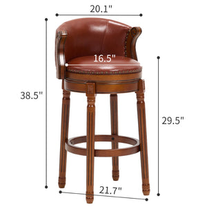 English Elm Cow Leather Swivel Barstool Solid Hardwood Frame 360 Spin Kitchen Counter Seating Brown W2195P399433