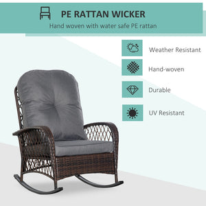 English Elm Outsunny Outdoor Wicker Rocking Chair - Wide Seat, Soft Cushion, Weatherproof Rattan Design For Patios W2225P174024-GIGA