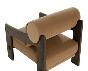 Sunpan Reizo Lounge Chair - Stylish Distressed Brown Solid Oak With Kona Camel Fabric For Ultimate Comfort Brown Fabric 112120