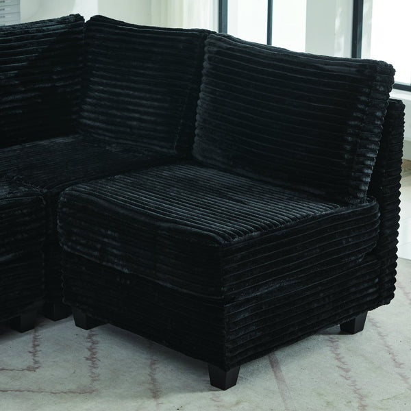 English Elm Corduroy Plush U-Shaped Sectional Sofa with Storage Ottoman, Pet-Friendly Durable Modular Comfort Black W2915S00063