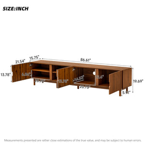 English Elm 87- Inch Rattan Media Console with Rubberwood Legs Four Cabinets Living Room N710P407809P