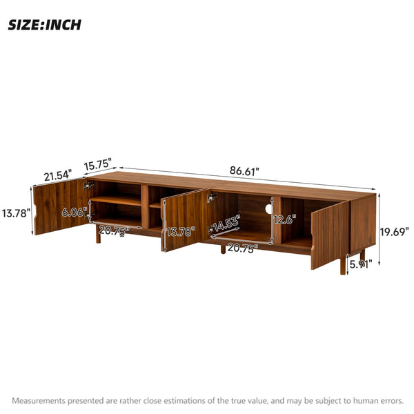 English Elm 87- Inch Rattan Media Console with Rubberwood Legs Four Cabinets Living Room N710P407809P