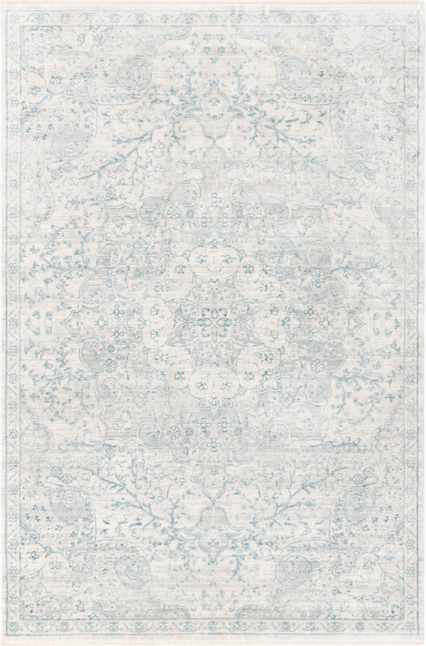 Unique Loom Newport Elms Machine Made Medallion Rug Gray, Ivory/Blue 5' 3" x 8' 0"