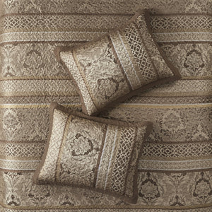 English Elm 5 Madison Park Bellagio Reversible Jacquard Bedspread Set Queen with Gold Accents, Quilted Luxury Bedding Brown+Gold 23.23 L x 17.72 W x 9.06 H B03597513