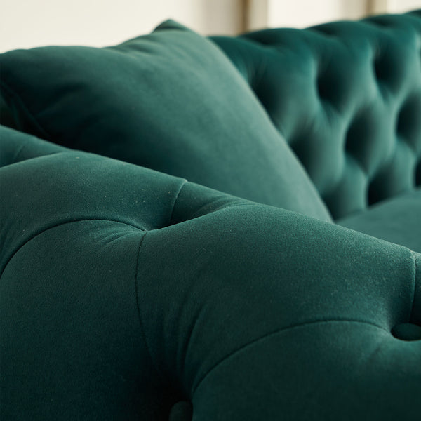 English Elm 86'' Luxury Modern Tufted Sofa with Gold Trim, Velvet Upholstery, Pocket Spring Comfort & 750lb Support Green W579P303657