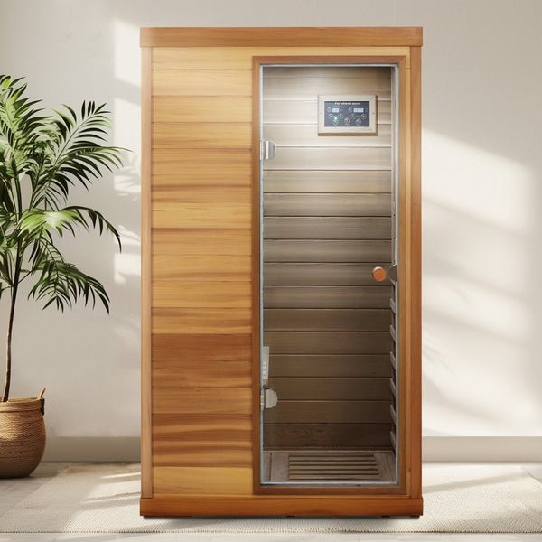 English Elm Red Cedar Single Person Far Infrared Indoor Sauna with Glass Door and Lcd Controls W632S00019