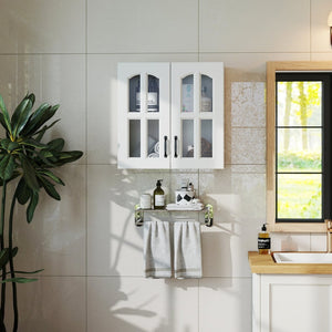 English Elm Wall Mounted Glass Door Display Cabinet with Fixed Shelves for Kitchen or Bathroom W331P379955