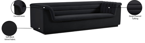 Cascade Black Velvet Fabric Sofa 192Black-S Meridian Furniture