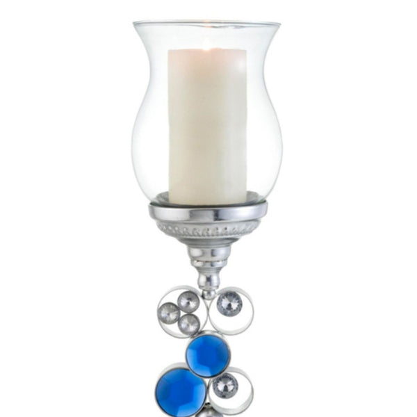 English Elm 20.5" Polyresin Column Candleholder Silver Bejeweled Turquoise Gem Mantel Accent B072116546