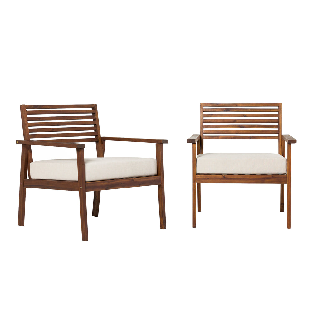 Modern Outdoor Zander Club Chair Set of 2 - Stylish Dark Brown Acacia Wood for Your Patio Retreat