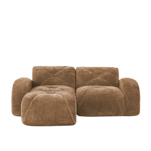 English Elm L-shaped Velvet Sectional Sofa Tufted Modular Design with High Density Foam Boneless Build Camel W714S01591