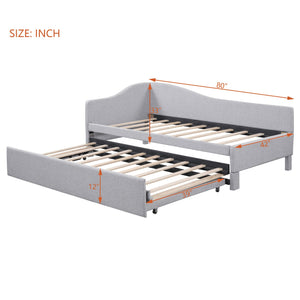 English Elm Twin Upholstered L-Shaped Daybed with Pop-Up Trundle, Space-Saving Guest Bed with Slats Kit and 400lb Capacity Gray SF000193AAE