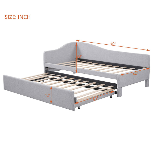 English Elm Twin Upholstered L-Shaped Daybed with Pop-Up Trundle, Space-Saving Guest Bed with Slats Kit and 400lb Capacity Gray SF000193AAE