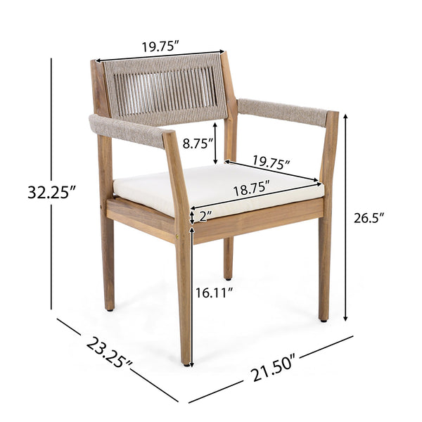 English Elm Christopher Knight Home® - Braided Acacia Wood Outdoor Dining Chairs Set Of 6 – Stylish Teak Finish, Cream Cushions & Comfort! N770P286668C006