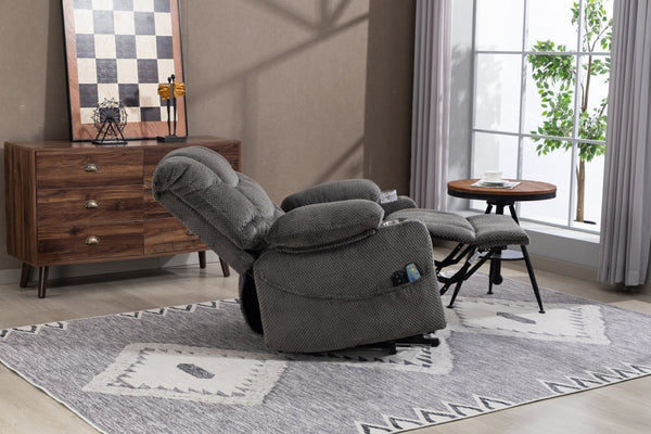 English Elm Ultra Wide Velvet Swivel Lounge Chair with Massage Heating and Powered Lift Assist Grey W547P425986