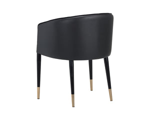 Sunpan Asher Dining Armchair - Modern Barrel Back Design with Black Steel Legs and Elegant Gold Foot Caps Abbington Black / Napa Black