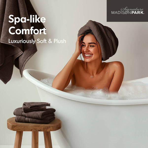 JLA Home Madison Park Signature - Ultra-Soft 100% Cotton Towels | 800 GSM Plush Spa-Quality Set with Antimicrobial Finish, Oeko‑Tex Safe Brown MPS73-196